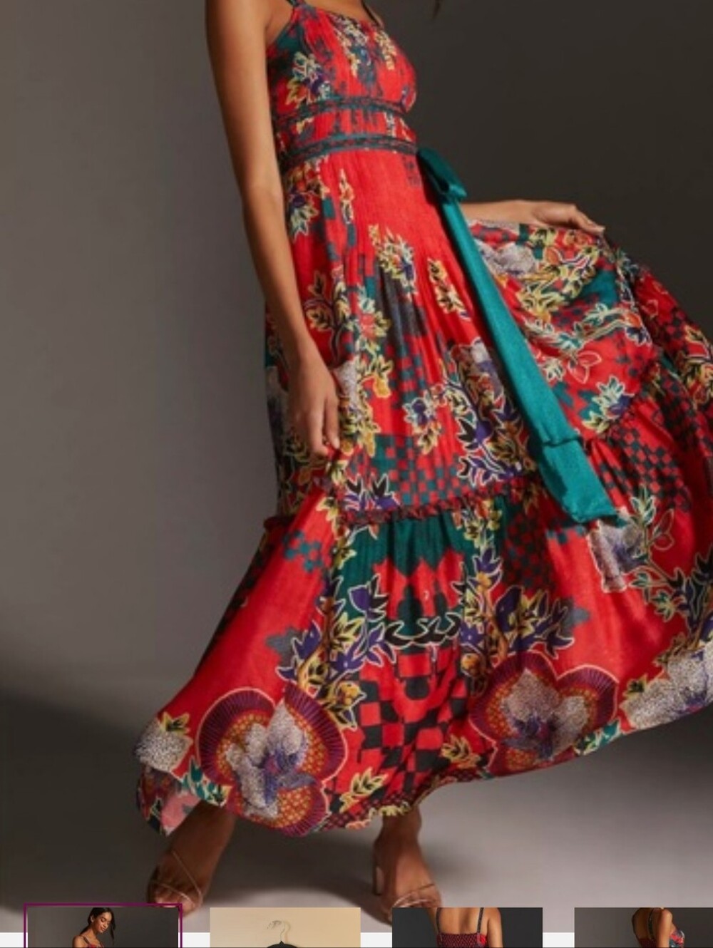 Anthropologie Bhanuni by Jyoti Pleated Floral Maxi Dress red tiered Sz. XL - Picture 4 of 9